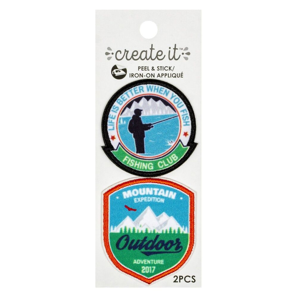 Create It Fishing Club Mountain Outdoor Peel & Stick Iron On Patches (2pcs) 1.7"